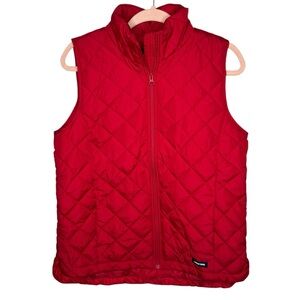 Lands End Quilted Puffer Vest Red Sleeveless Pockets Fall Size S Small